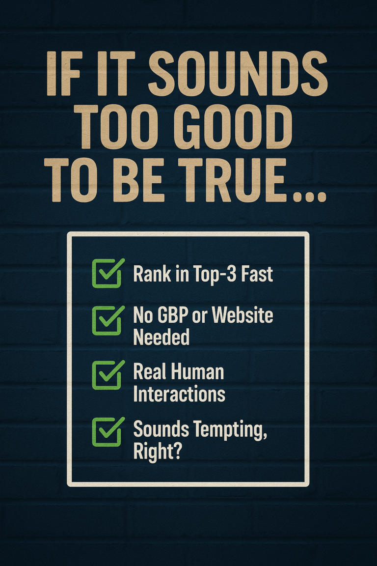 Cinematic digital marketing graphic illustrating Google Maps ranking scams with glowing map pins, analytics visuals, and a confident marketing executive in a modern office. Represents Launchkit Marketing in Lynnwood, WA exposing fake “real human interaction” SEO tricks.
